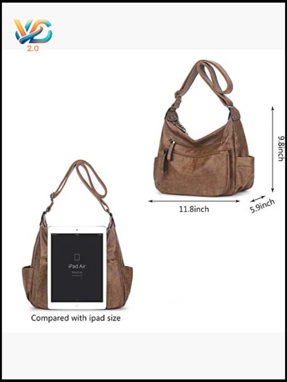 Soft PU Leather Hobo Crossbody Bag Multi-Pocket Tote Shoulder Bag
